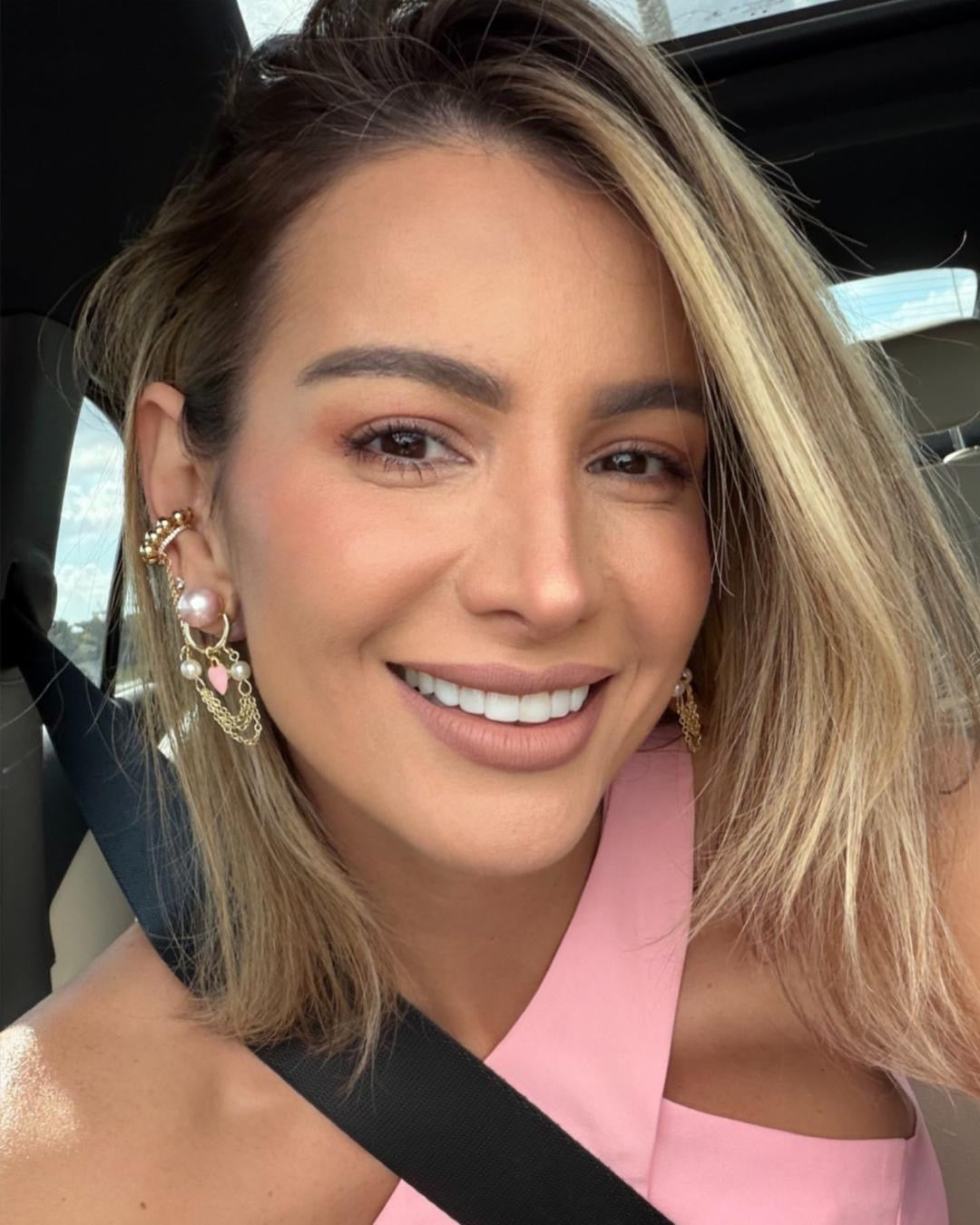 Pink Heart Pearl Chain Dangle Earrings