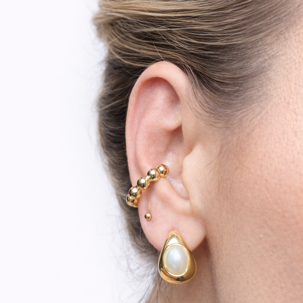 Pearl Trinity Stud Gold Earrings