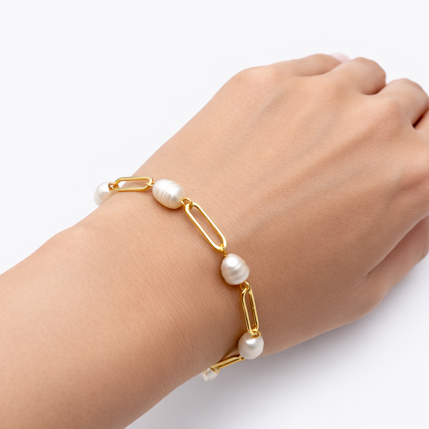 Pearl Link Gold  Bracelet