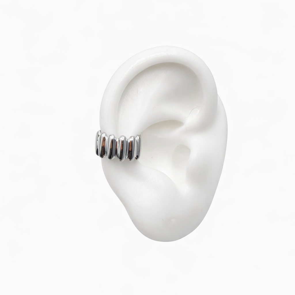 Linear Edge Silver Ear Cuff