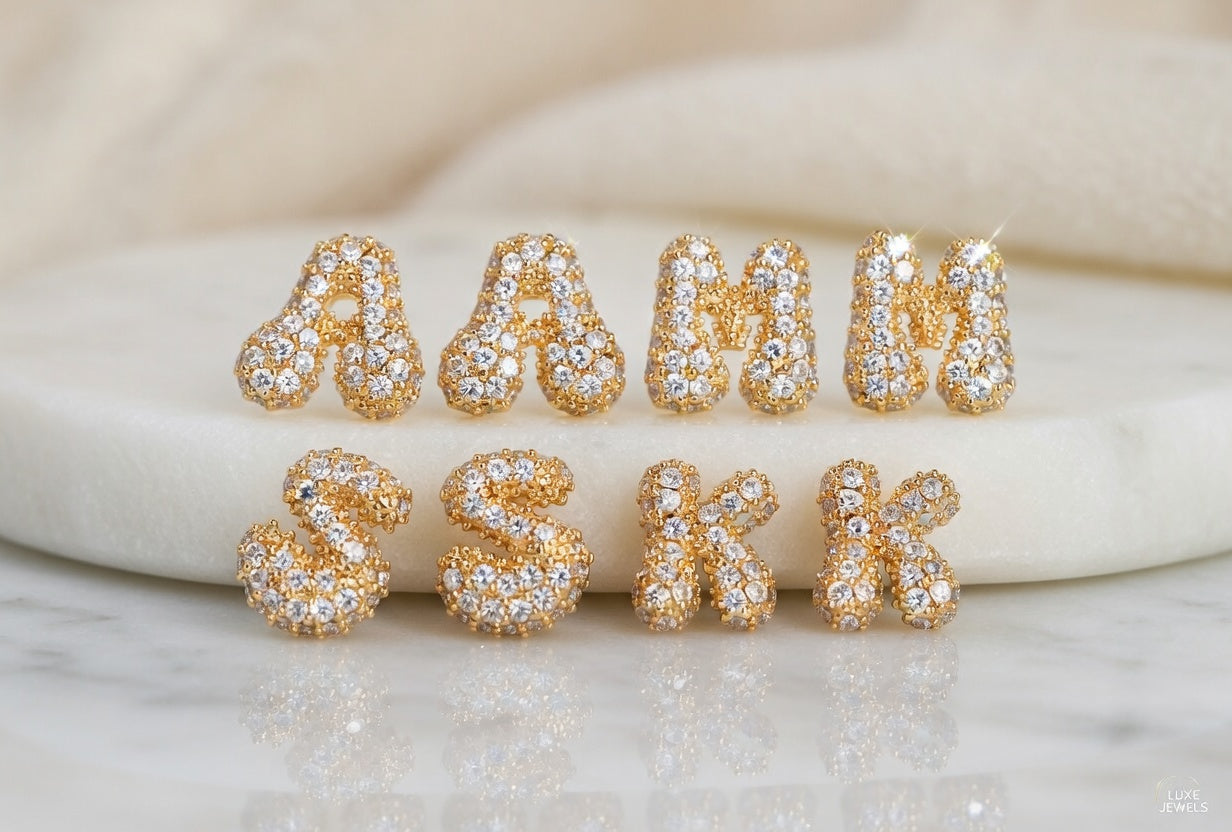 Sparkling Initial Stud Earrings