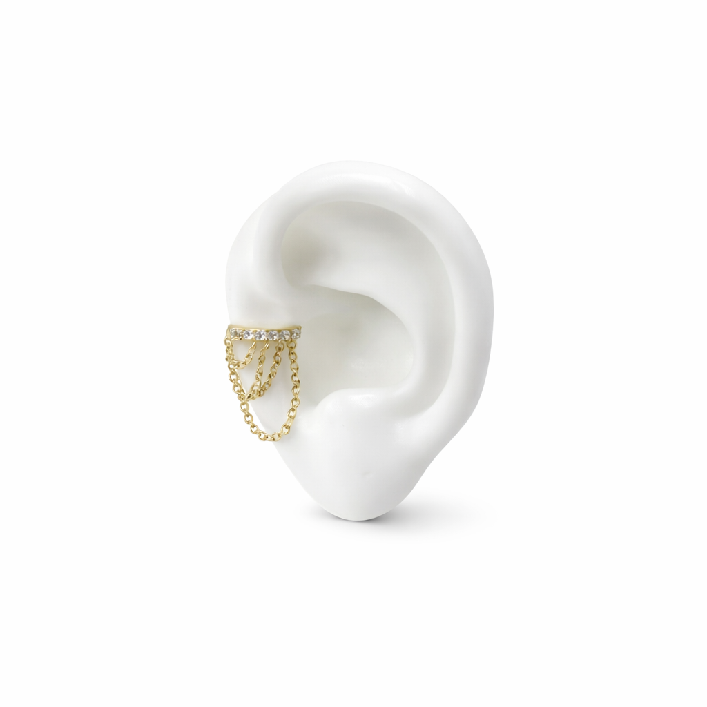 Layered Gold Chain Drop Ear Cuffs