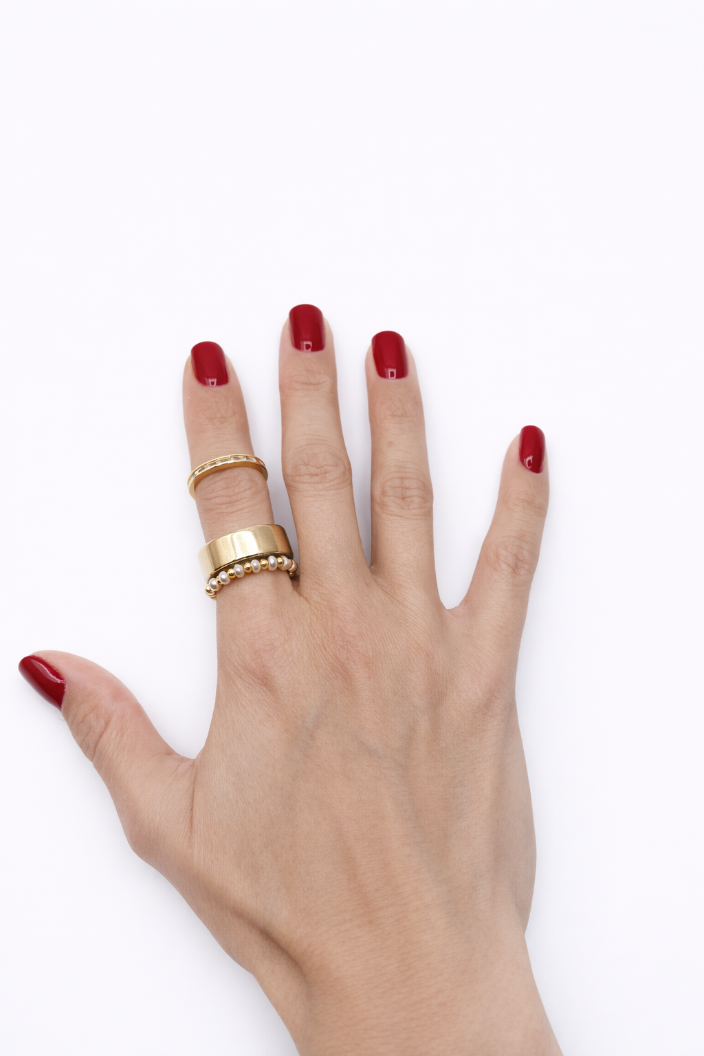 Bundle Pearl Form Ring & Mini Baguette Gold Ring