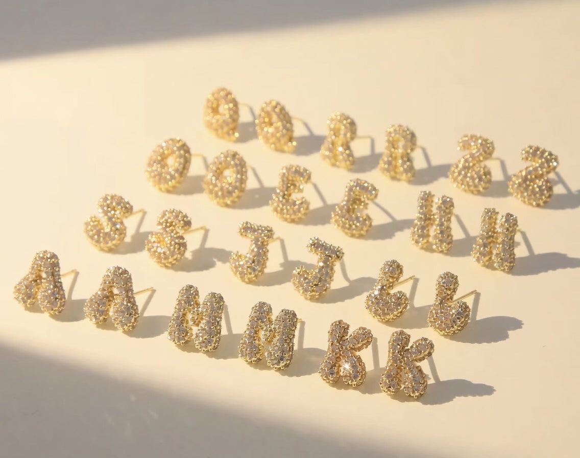 Sparkling Initial Stud Earrings