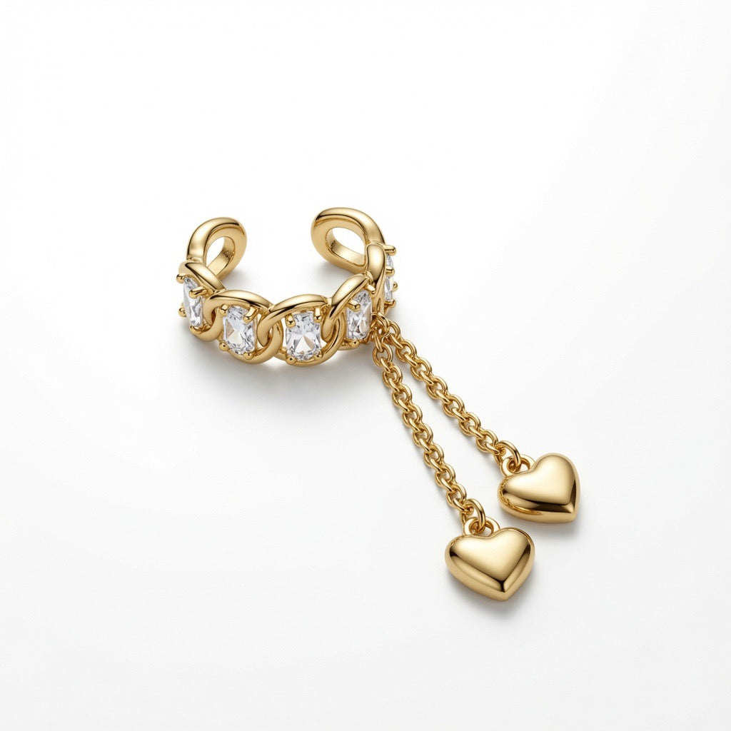 Golden Heart Drop Ear Cuff