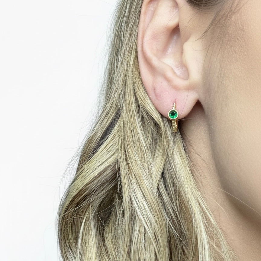 Emerald Muse Hoop Gold Earrings