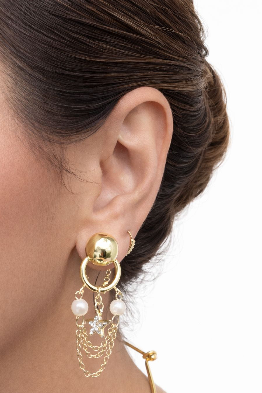 Gold Pearl Chain Drop Earrings