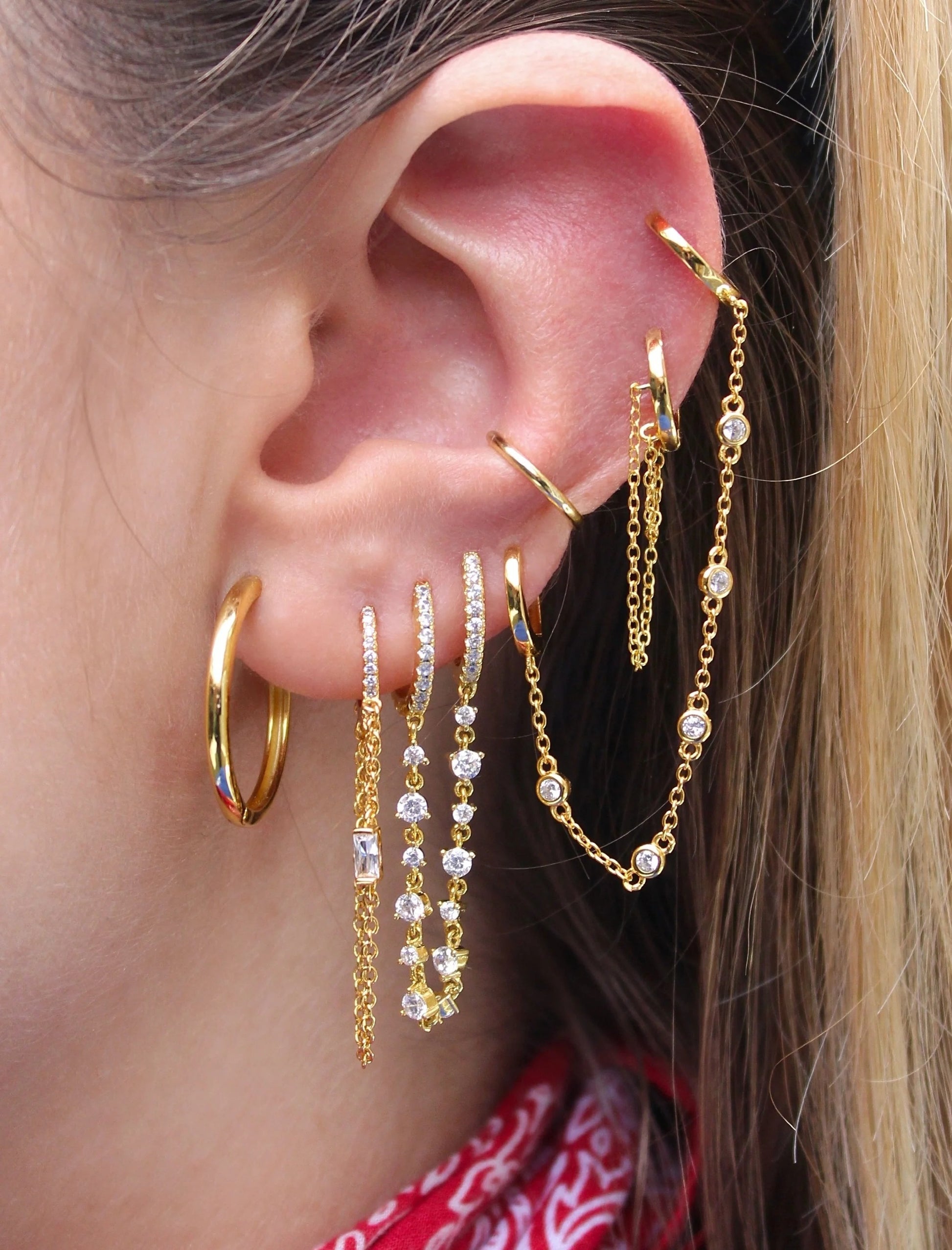 Crystal Chain Double Huggie SET Earrings