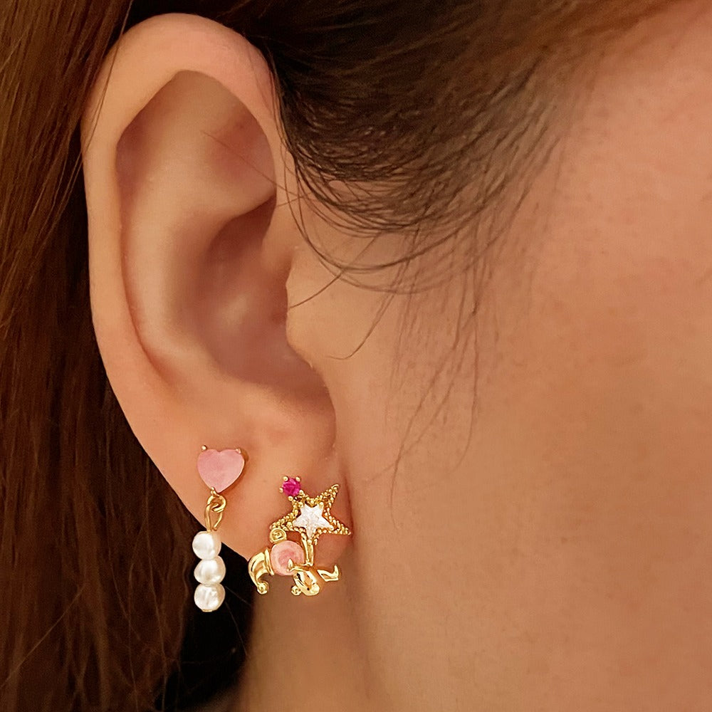 Pink Heart & Pearl Drop Earrings