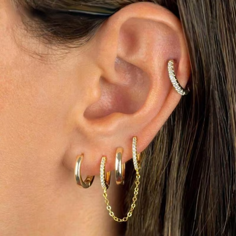 Linked Crystal Chain Huggie Earrings