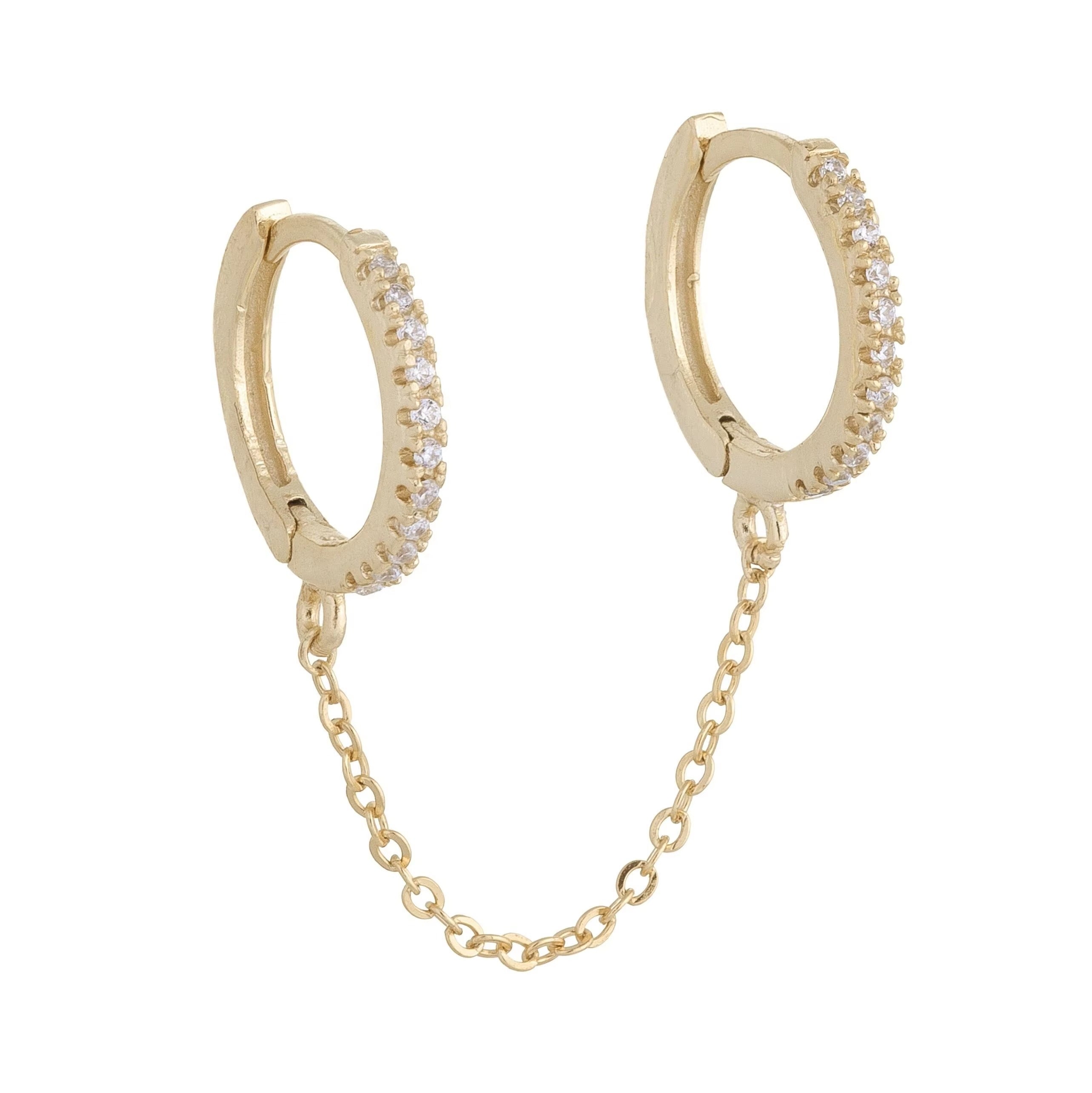 Linked Crystal Chain Huggie Earrings