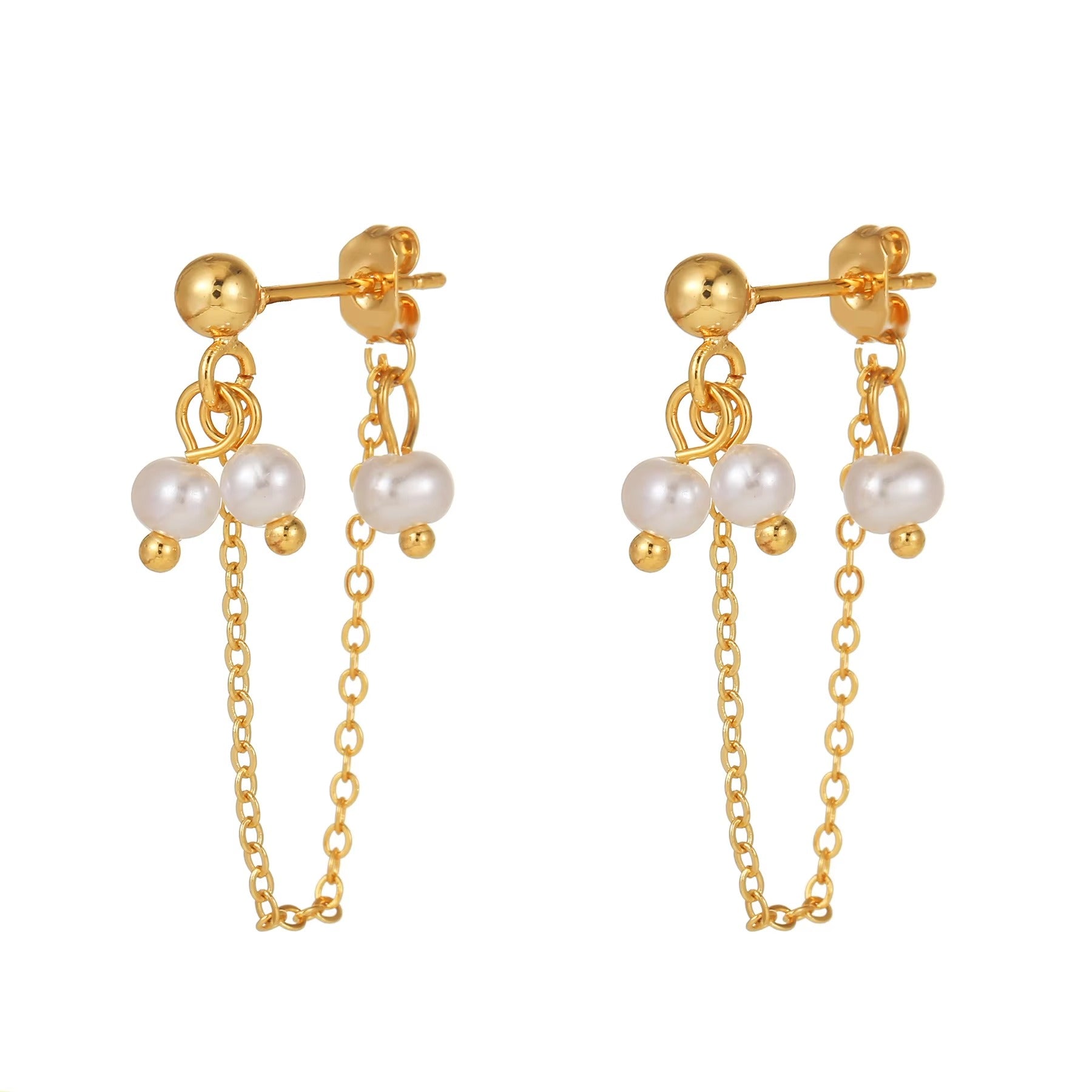 Pearl Cluster Double Chain Stud Earrings