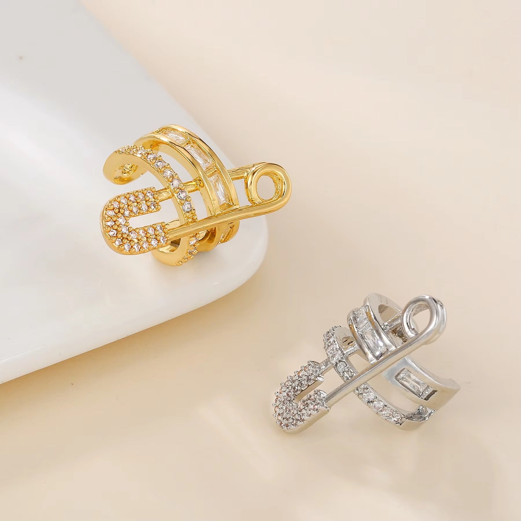 Sparkling Safety Pin Ear Cuff
