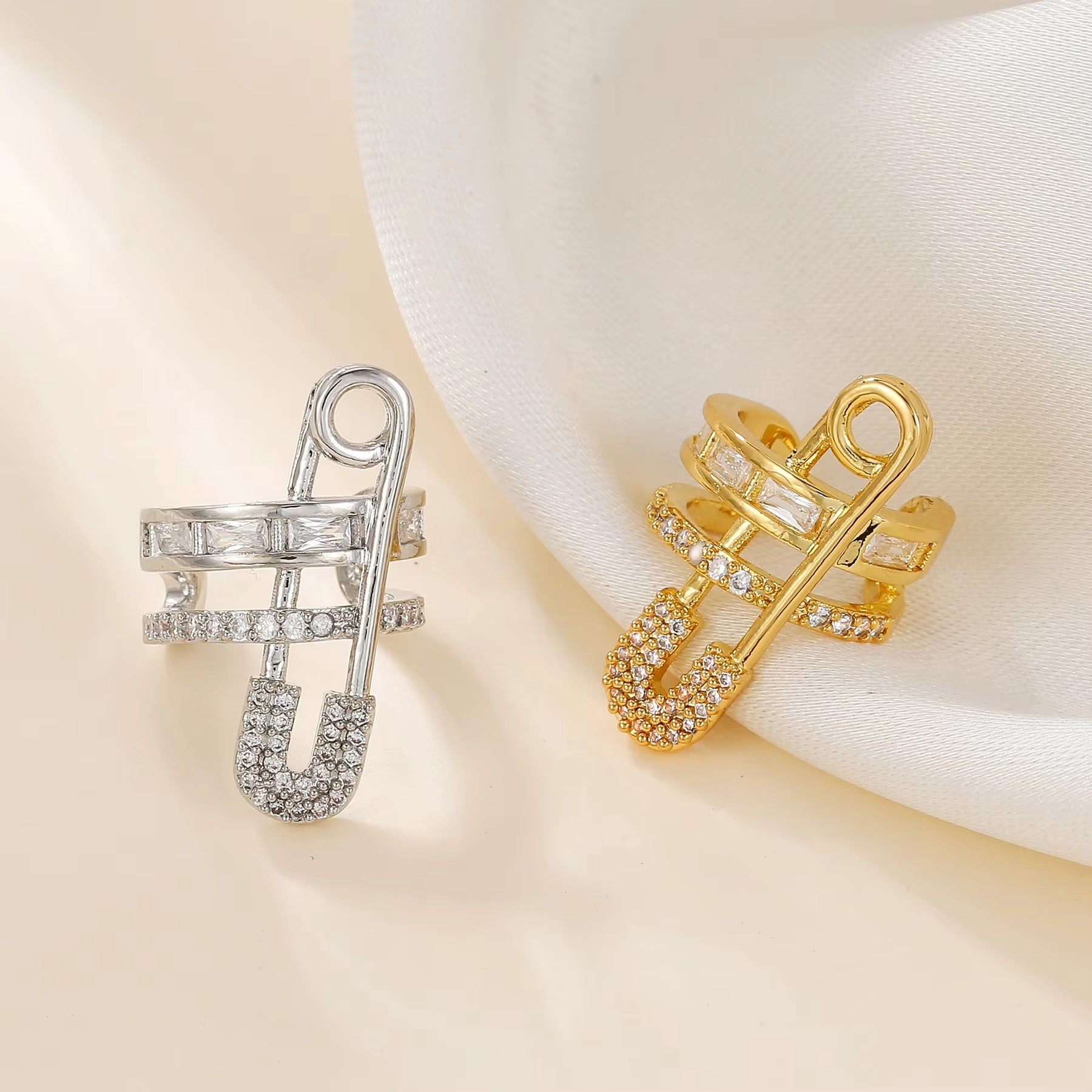Sparkling Safety Pin Ear Cuff