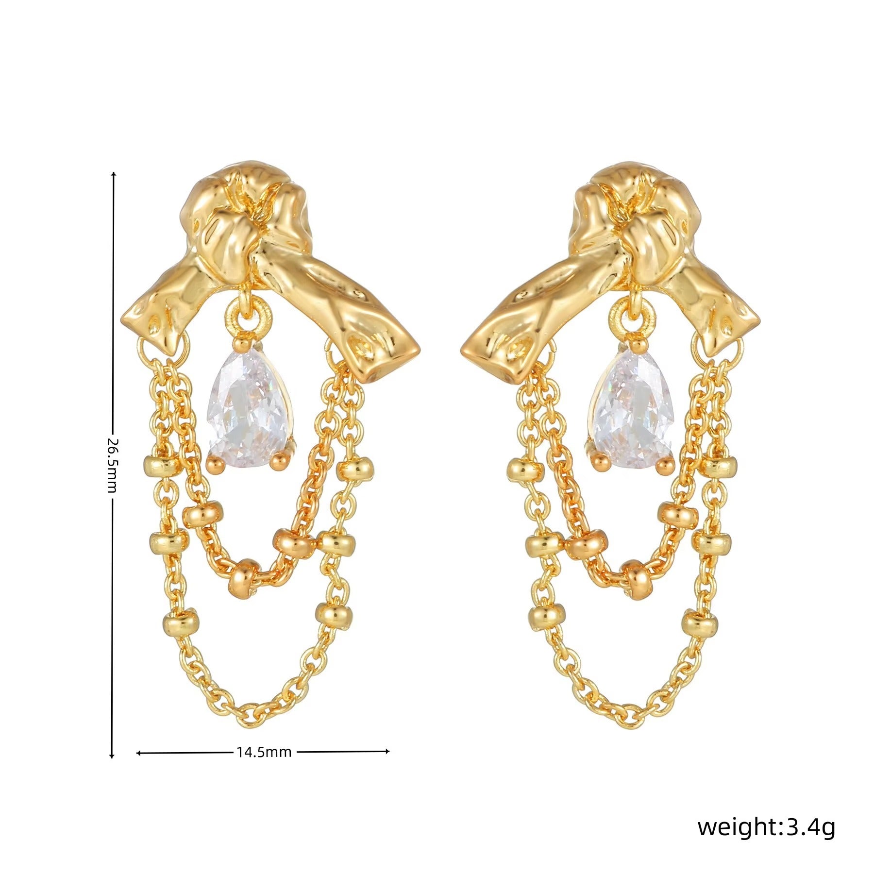Golden Bow Drop Chain Earrings