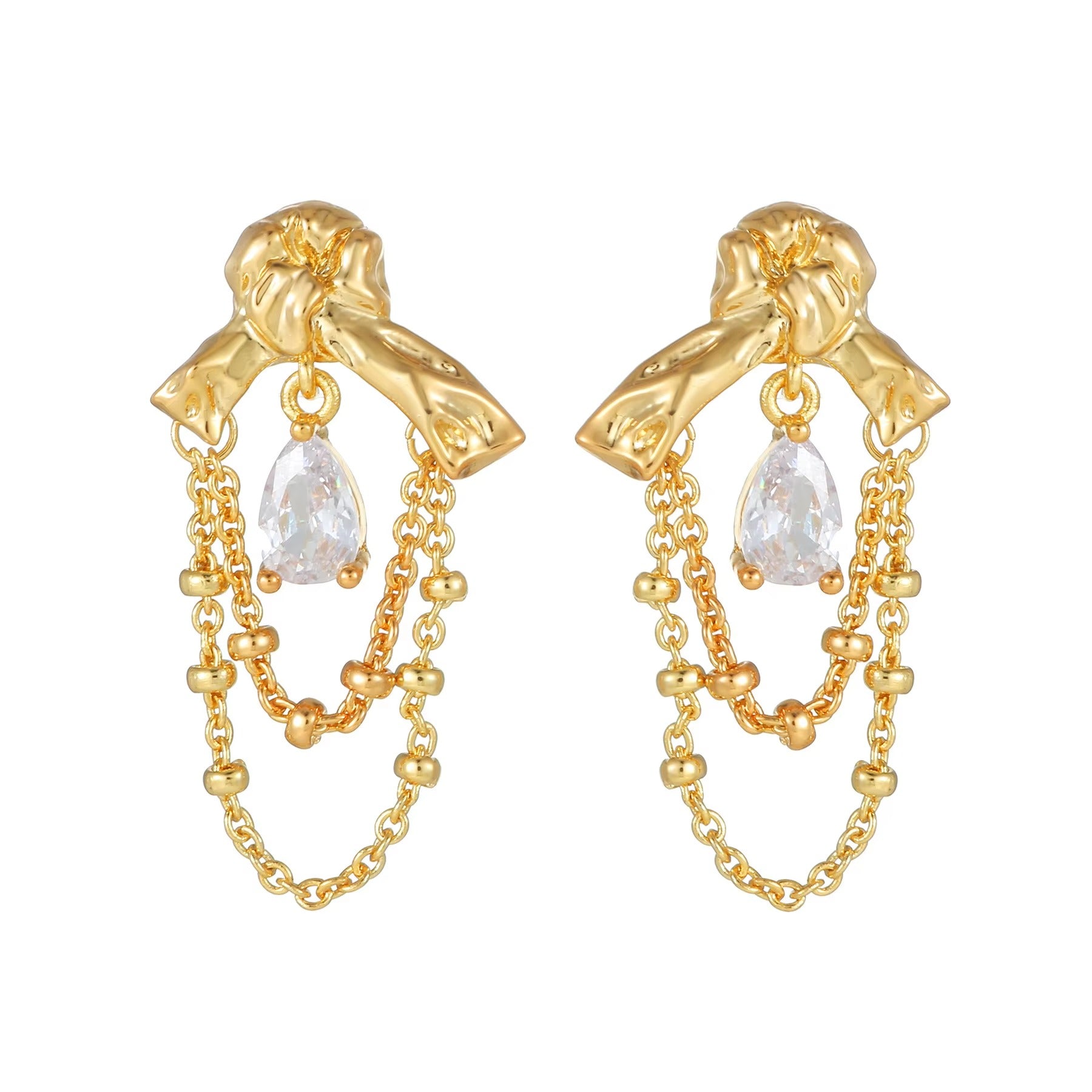 Golden Bow Drop Chain Earrings