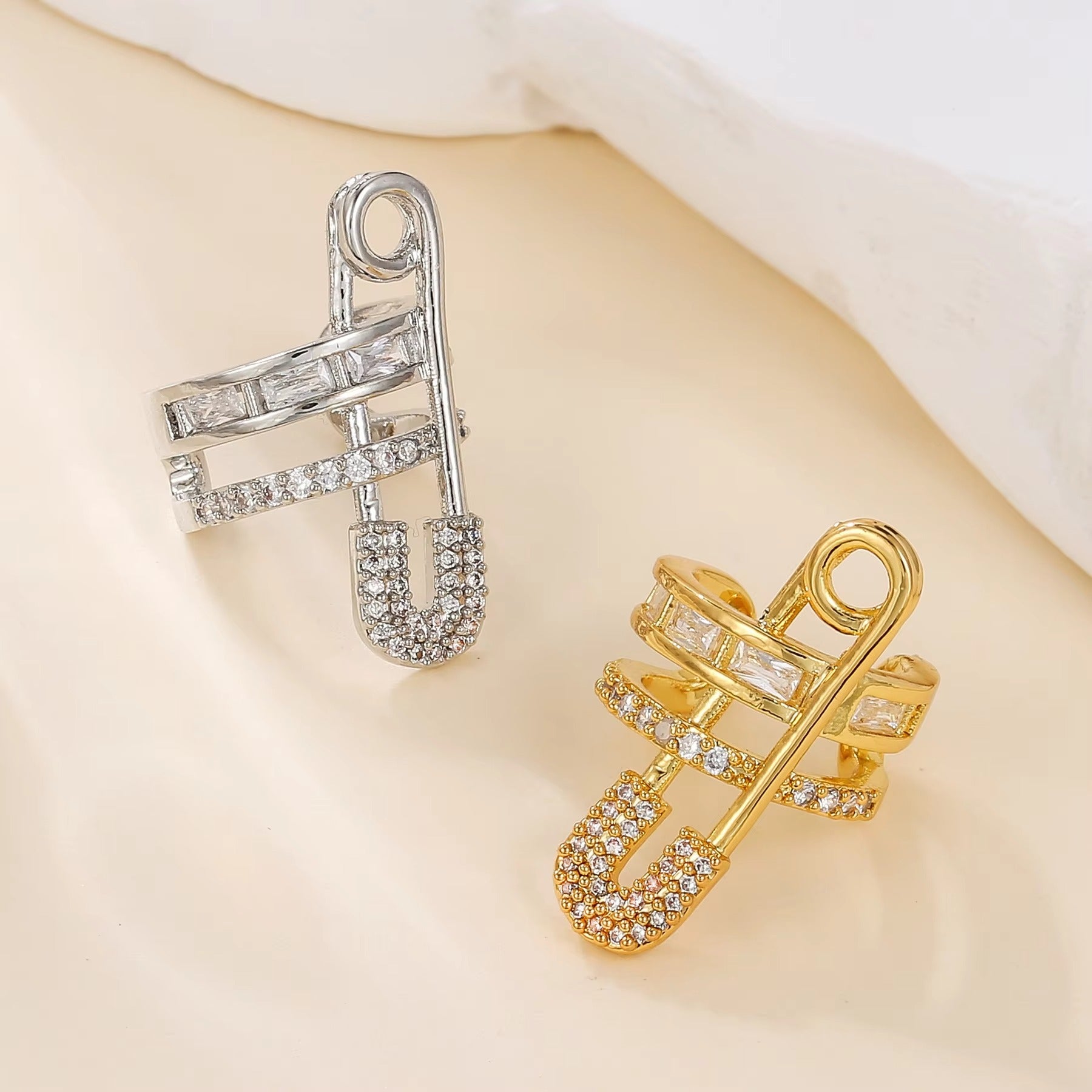 Sparkling Safety Pin Ear Cuff