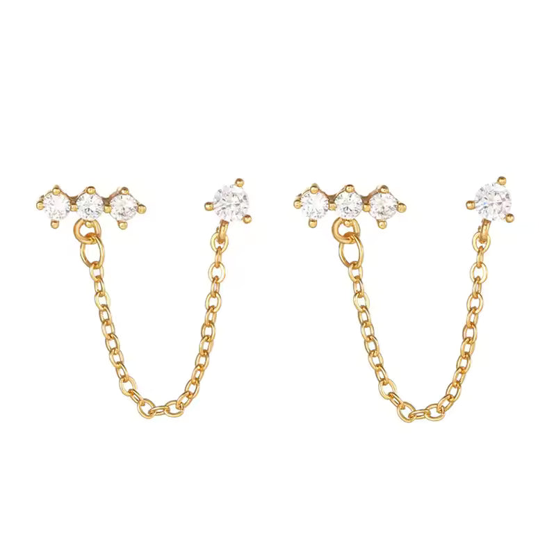 Crystal Trio Chain Stud Earrings