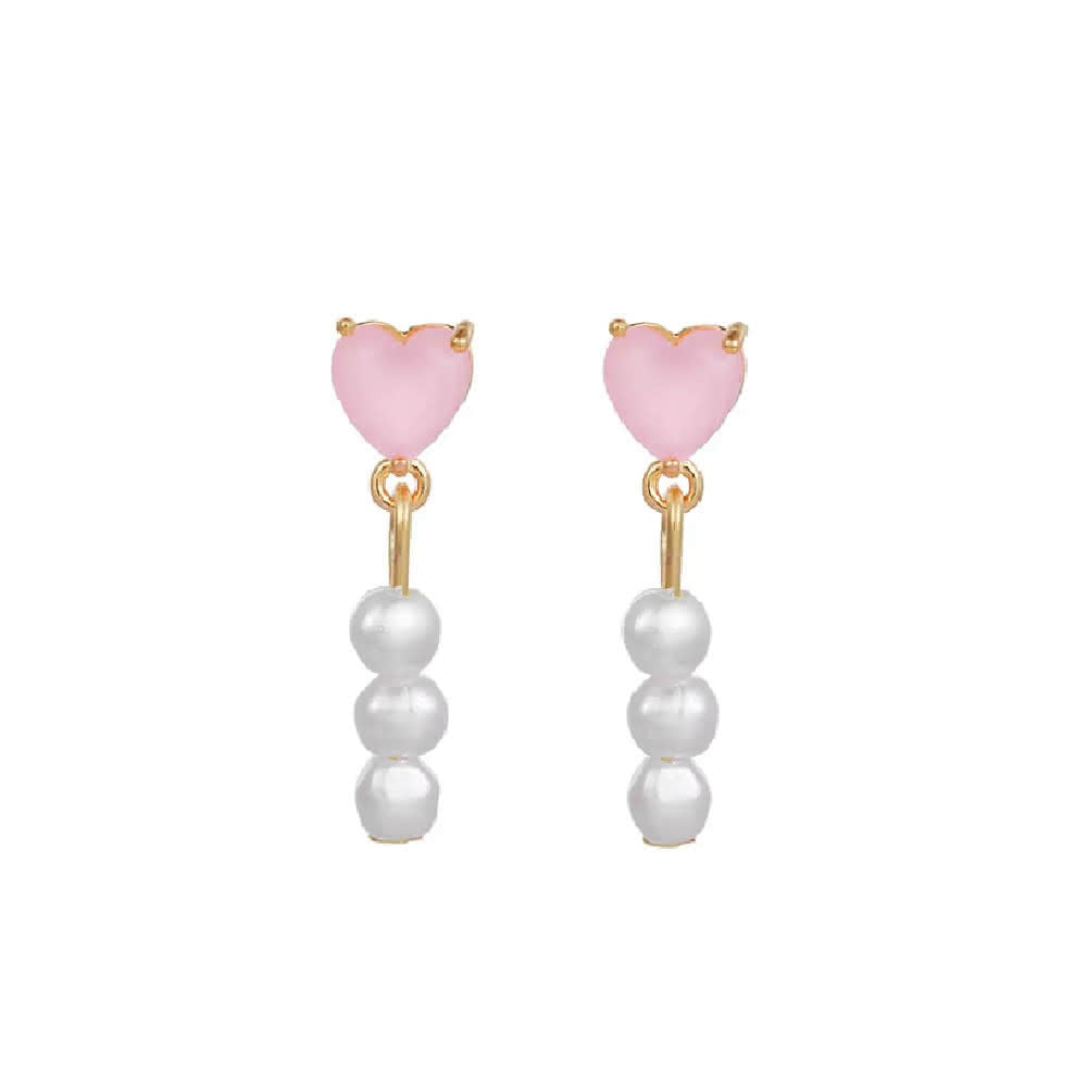 Pink Heart & Pearl Drop Earrings