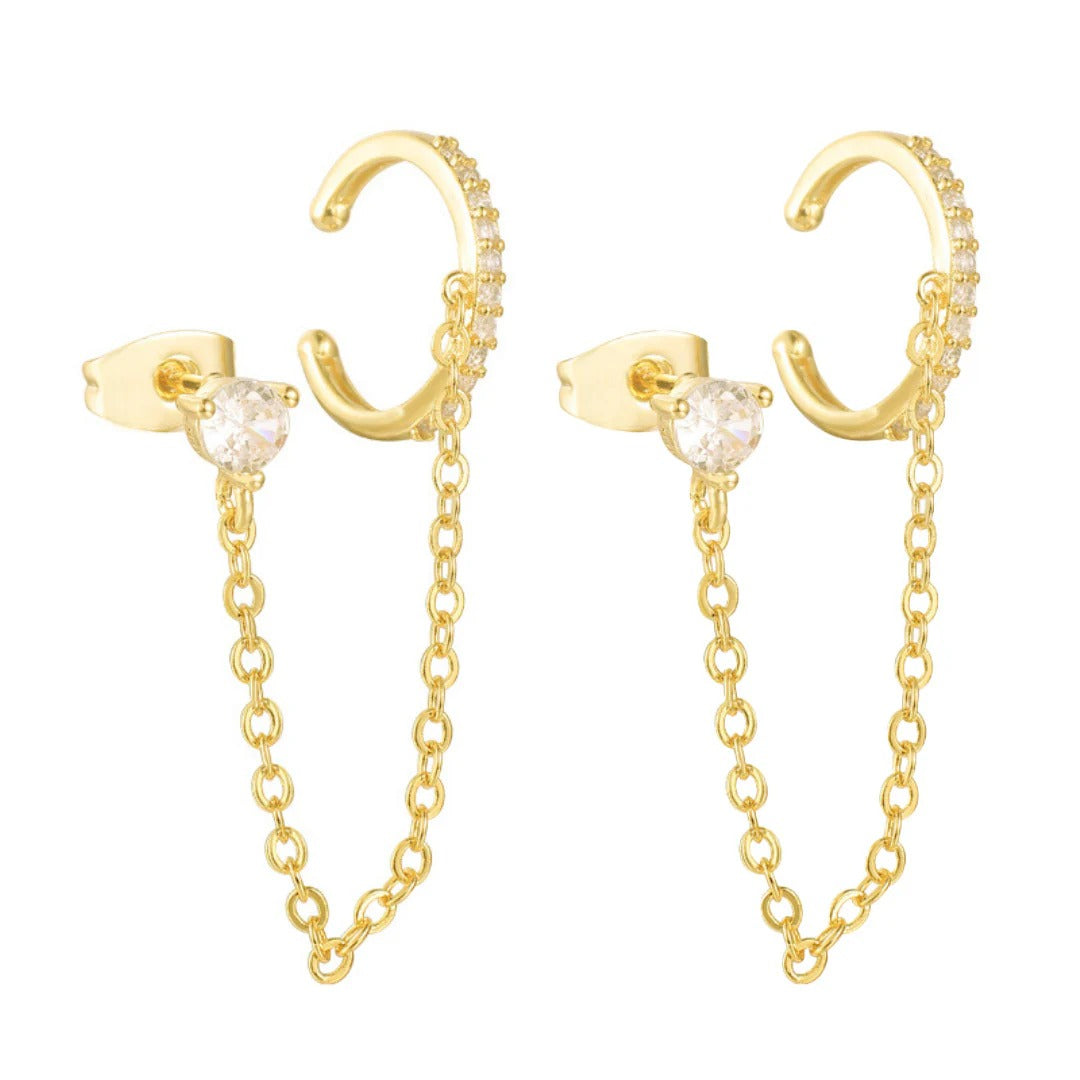 Crystal Chain Gold  SET Earcuff